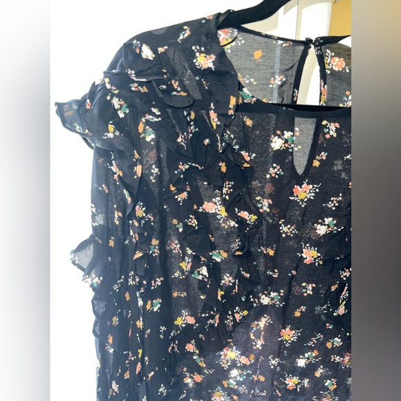 Zara Large Black Floral Ruffle Detail Long Sleeve Top - Picture 7 of 11